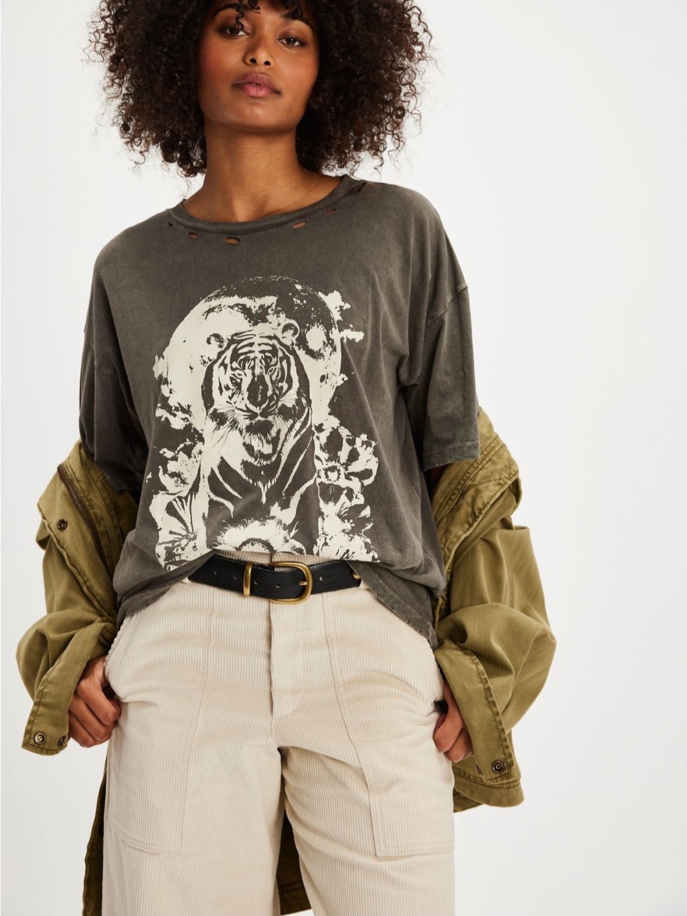 Free People Vintage Canvas Oversized Cotton Tiger tee distressed